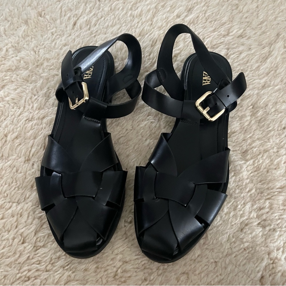 Zara Elegant Black Leather Sandals
